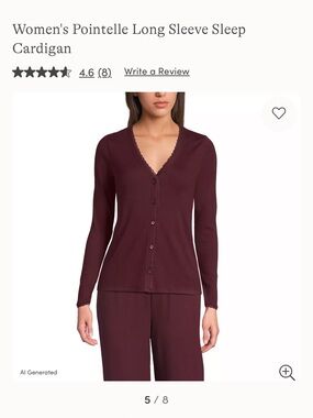 Lands’ End Pointelle Long Sleeve Sleep Cardigan in Lush Burgundy size small